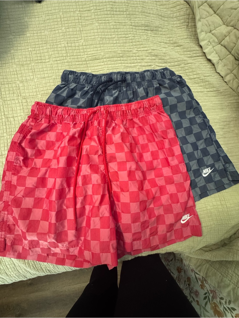 Nike Checkerboard Swim Trunks - Red and Navy